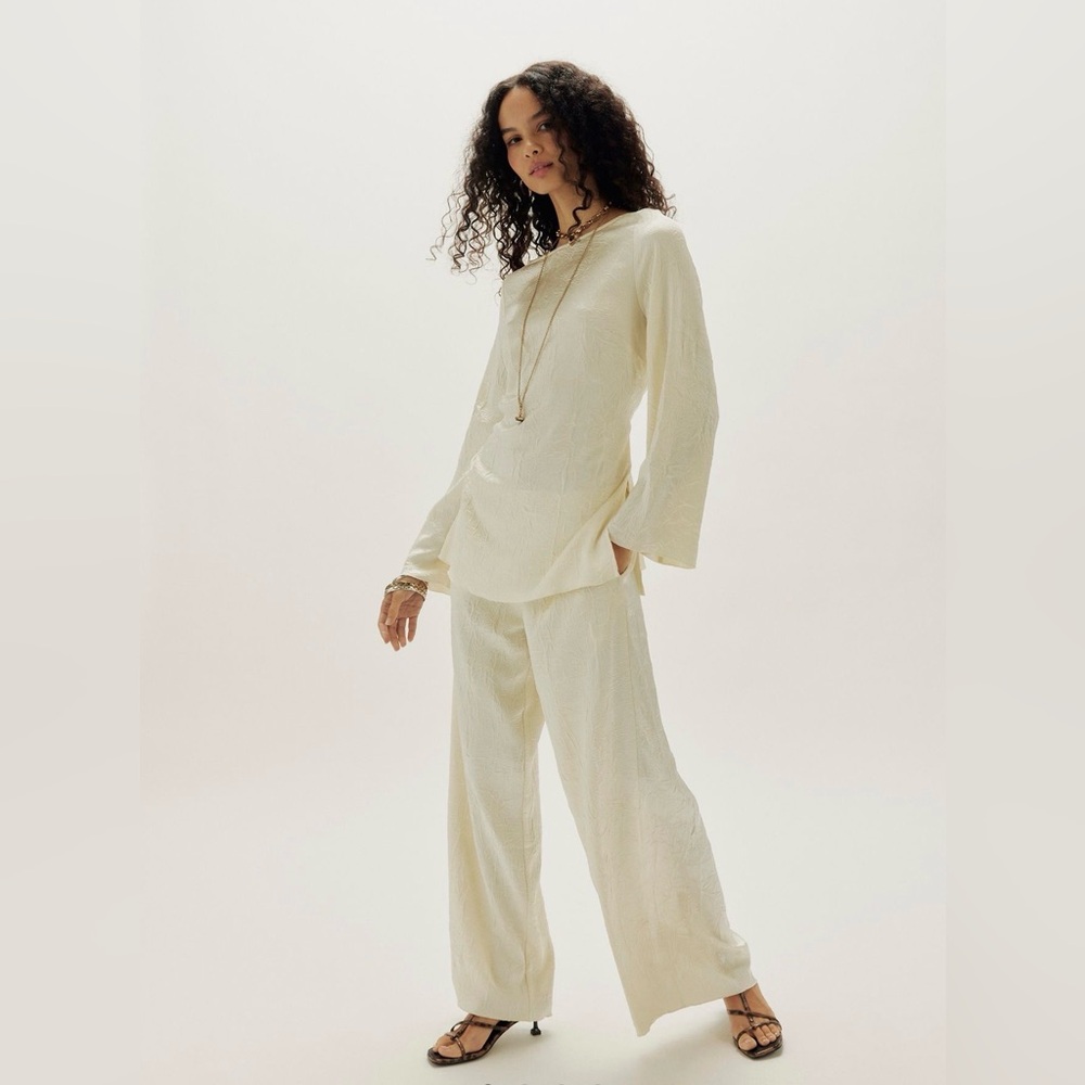 Free People Cream Wide Leg Pants and Tunic Set